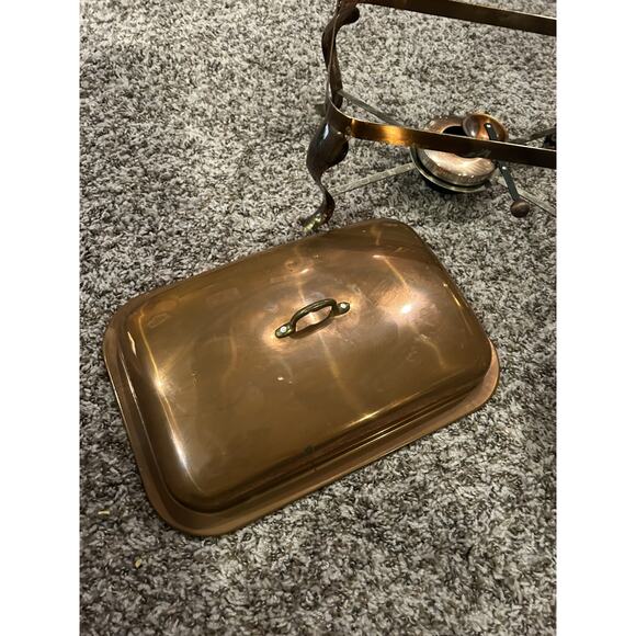 Vtg Chafing Dish Copper Full Pan Tray Rectangle Party Catering 9 X 13 Stainless - Picture 7 of 16